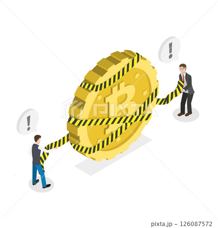 3D Isometric Flat Illustration of Cryptocurrency Crash, Ban on Bitcoin Crypto Currency 3D Isometric Flat Illustration of Cryptocurrency Crash, Ban on Bitcoin Crypto Currency 126087572