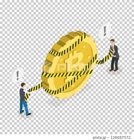 3D Isometric Flat  Illustration of Cryptocurrency Crash, Ban on Bitcoin Crypto Currency 126087572