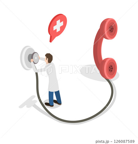 3D Isometric Flat  Illustration of Telehealth Service, Offering Remote Diagnosis And Consultation Through Telephone Or Online Conference 126087589