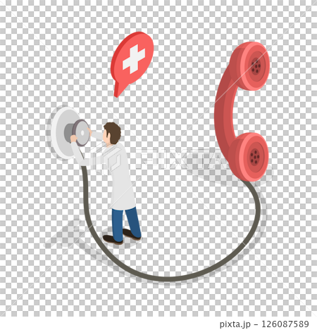 3D Isometric Flat  Illustration of Telehealth Service, Offering Remote Diagnosis And Consultation Through Telephone Or Online Conference 126087589