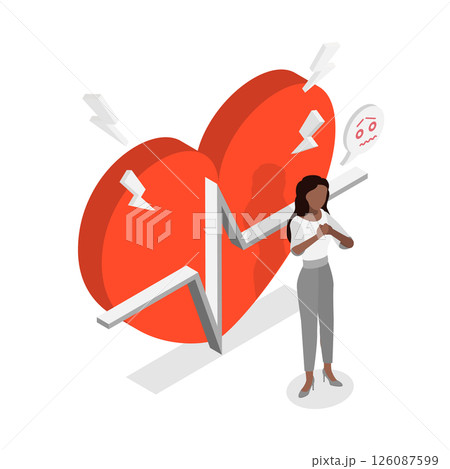 3D Isometric Flat Illustration of Heart Disease, Panic or Anxiety Attack 3D Isometric Flat Illustration of Heart Disease, Panic or Anxiety Attack 126087599