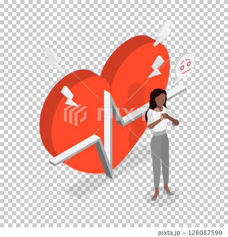 3D Isometric Flat Illustration of Heart Disease, Panic or Anxiety Attack 3D Isometric Flat Illustration of Heart Disease, Panic or Anxiety Attack 126087599