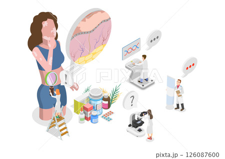 3D Isometric Flat  Illustration of Vitiligo, Diagnosis And Treatment 126087600