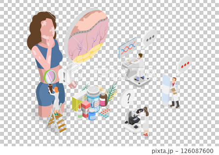 3D Isometric Flat  Illustration of Vitiligo, Diagnosis And Treatment 126087600