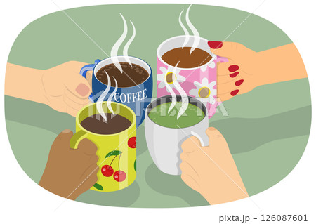 3D Isometric Flat Illustration of Leisure Weekend, Enjoying Hot Drinks Together on Chilly Winter Evening 3D Isometric Flat Illustration of Leisure Weekend, Enjoying Hot Drinks Together on Chilly Winter Evening 126087601