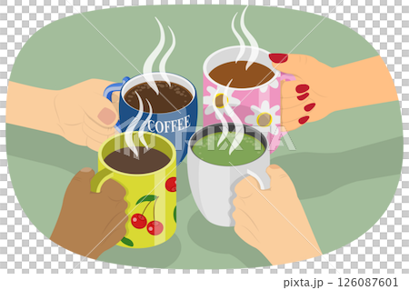 3D Isometric Flat Illustration of Leisure Weekend, Enjoying Hot Drinks Together on Chilly Winter Evening 3D Isometric Flat Illustration of Leisure Weekend, Enjoying Hot Drinks Together on Chilly Winter Evening 126087601