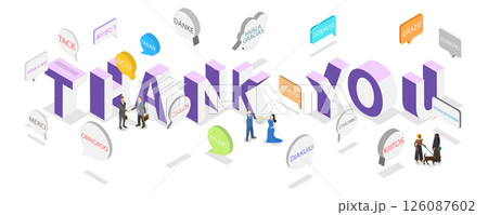 3D Isometric Flat Illustration of Thank You, Lettering in Different Languages 3D Isometric Flat Illustration of Thank You, Lettering in Different Languages 126087602