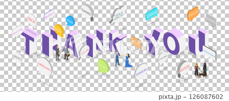 3D Isometric Flat Illustration of Thank You, Lettering in Different Languages 3D Isometric Flat Illustration of Thank You, Lettering in Different Languages 126087602