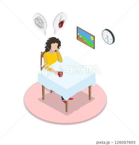 3D Isometric Flat Illustration of Monday Morning, Tired and Red Eyed Problem of Insomnia 3D Isometric Flat Illustration of Monday Morning, Tired and Red Eyed Problem of Insomnia 126087603