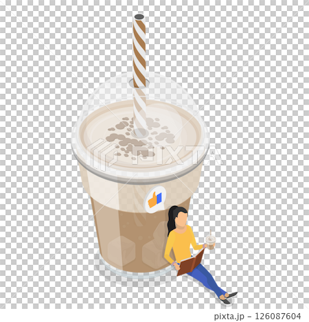 3D Isometric Flat  Illustration of Frozen Coffee Drink, Iced Americano or Latte 126087604