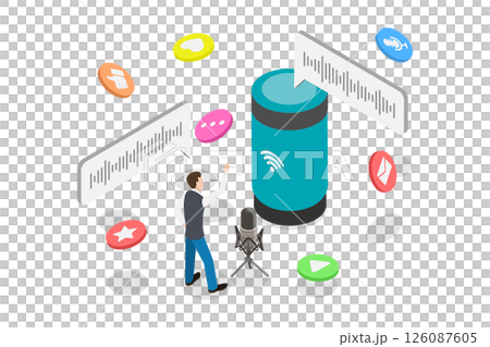 3D Isometric Flat  Illustration of Voice Assistance, Verbal Commands and Responses 126087605