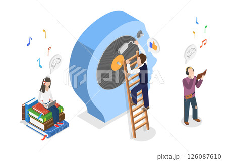 3D Isometric Flat  Illustration of Melody To Relax, Enhancing Focus With Calming Melodies And Chill Music To Boost Mood 126087610