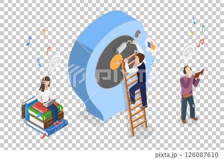 3D Isometric Flat  Illustration of Melody To Relax, Enhancing Focus With Calming Melodies And Chill Music To Boost Mood 126087610