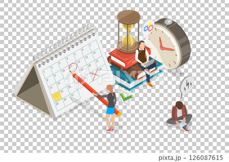 3D Isometric Flat  Illustration of Effective Time Management, Schedule Planning, Organizing Your Time For Efficiency 126087615