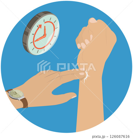 3D Isometric Flat Illustration of Measure Radial Pulse, Person Checking Pulse Using Two-Finger Technique On Wrist 3D Isometric Flat Illustration of Measure Radial Pulse, Person Checking Pulse Using Two-Finger Technique On Wrist 126087616