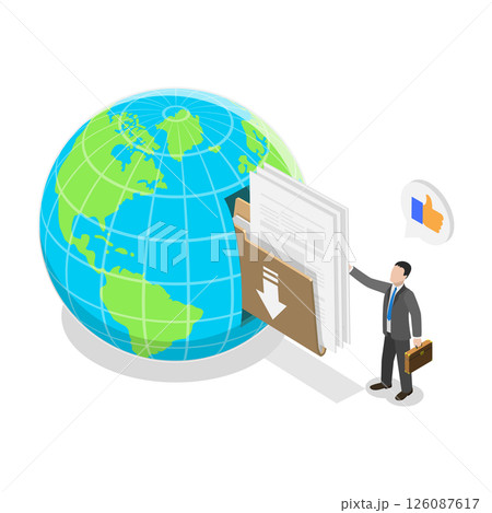 3D Isometric Flat  Illustration of Digital Data Management, File Transfer 126087617