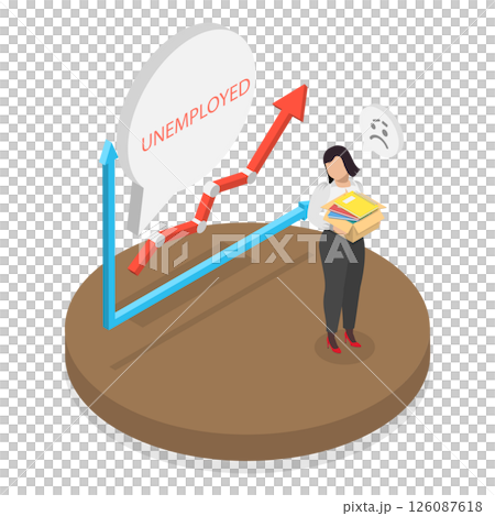 3D Isometric Flat  Illustration of Unemployment, Feeling Sad of Being Fired 126087618
