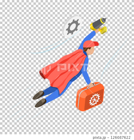 3D Isometric Flat Illustration of Excellent Quality Service, Motivated Mechanic Soars as Superhero 3D Isometric Flat Illustration of Excellent Quality Service, Motivated Mechanic Soars as Superhero 126087622