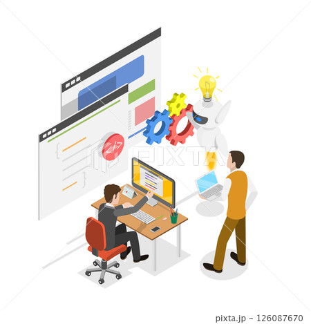 3D Isometric Flat Illustration of Programming, Chatbot Assistant 3D Isometric Flat Illustration of Programming, Chatbot Assistant 126087670