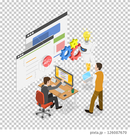 3D Isometric Flat  Illustration of Programming, Chatbot Assistant 126087670