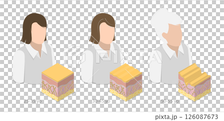3D Isometric Flat Illustration of Woman Of Difference Ages, Process Of Getting Older Over Time 3D Isometric Flat Illustration of Woman Of Difference Ages, Process Of Getting Older Over Time 126087673