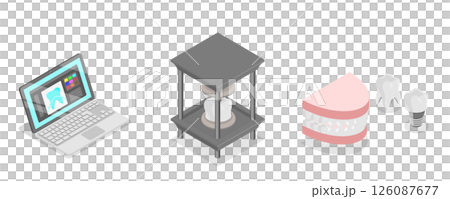 3D Isometric Flat Illustration of Modern Dentistry, Advances In Medical 3D Printing For Dental Prosthetics And Implants 3D Isometric Flat Illustration of Modern Dentistry, Advances In Medical 3D Printing For Dental Prosthetics And Implants 126087677