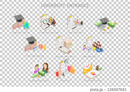 3D Isometric Flat  Illustration of University Entrance, Students Guideline 126087681