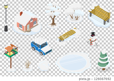 3D Isometric Flat Illustration of Winter Collection, Cold Season Elements 3D Isometric Flat Illustration of Winter Collection, Cold Season Elements 126087692