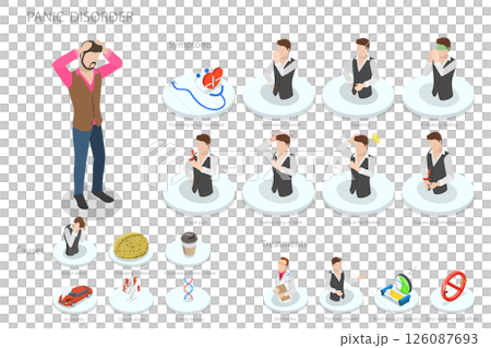 3D Isometric Flat  Illustration of Panic Disorder, Exciety Attack, Causes, And Treatment Options 126087693