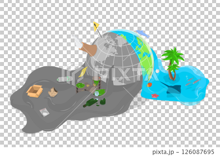 3D Isometric Flat  Illustration of Water Pollution, Ecological Problem of the Ocean 126087695