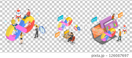 3D Isometric Flat  Illustration of DevOps, Streamlineing Development And Operations Processes 126087697