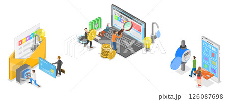 3D Isometric Flat  Illustration of Utility Bills Payment, Online Shopping 126087698