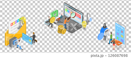 3D Isometric Flat  Illustration of Utility Bills Payment, Online Shopping 126087698