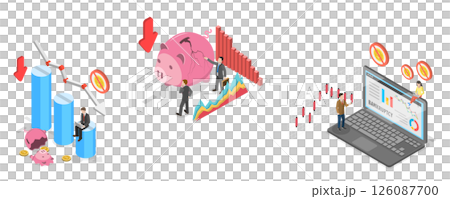 3D Isometric Flat Illustration of Business Bankruptcy, Financial Insolvency In The Business World 3D Isometric Flat Illustration of Business Bankruptcy, Financial Insolvency In The Business World 126087700