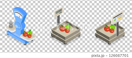 3D Isometric Flat Illustration of Retail Scales, Analog and Digital Devices 3D Isometric Flat Illustration of Retail Scales, Analog and Digital Devices 126087701