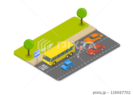 3D Isometric Flat  Illustration of Safety Driving Rules, Traffic Regulating 126087702