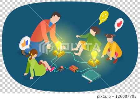 3D Isometric Flat Illustration of Experiment For Children Education, Easy Circuit Test 3D Isometric Flat Illustration of Experiment For Children Education, Easy Circuit Test 126087708