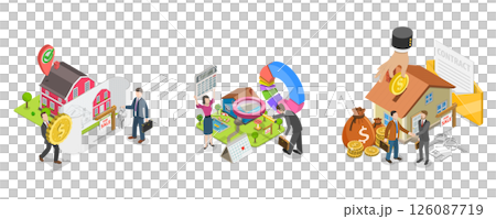 3D Isometric Flat Illustration of Qualified Real Estate Agents, Full-service House Buying Agency 3D Isometric Flat Illustration of Qualified Real Estate Agents, Full-service House Buying Agency 126087719