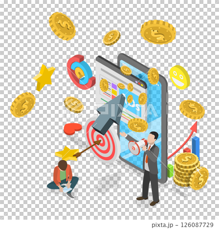 3D Isometric Flat  Illustration of Pay Per Click , Driving Traffic And Increase Conversions 126087729