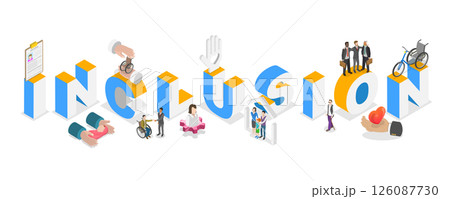 3D Isometric Flat  Illustration of Inclusion, Help for Disabled Person 126087730