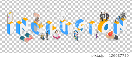 3D Isometric Flat  Illustration of Inclusion, Help for Disabled Person 126087730