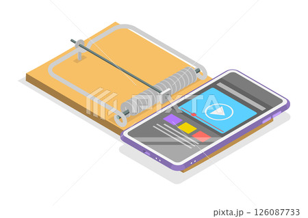 3D Isometric Flat  Illustration of Internet Addiction , Gadget Mousetrap 126087733