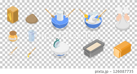 3D Isometric Flat  Illustration of Homemade Bread Recipe, Baking at Home 126087735