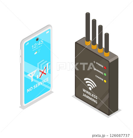 3D Isometric Flat  Illustration of Electronic Device Protection, Mobile Signal Prevention 126087737