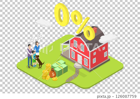 3D Isometric Flat Illustration of Home Loan, Zero Percent Refinancing 3D Isometric Flat Illustration of Home Loan, Zero Percent Refinancing 126087759