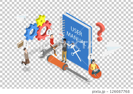 3D Isometric Flat Illustration of User Manual, Instructional Guides And Handbooks For Better Understanding 3D Isometric Flat Illustration of User Manual, Instructional Guides And Handbooks For Better Understanding 126087768