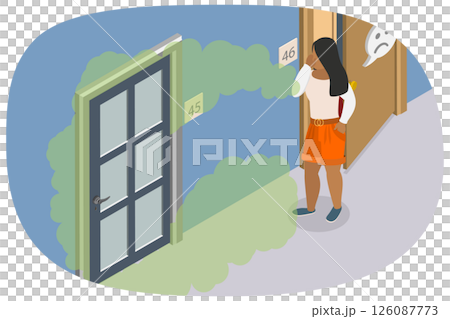 3D Isometric Flat  Illustration of Stinking Smell , Man Shields Nose From Neighbor Pungent Odor 126087773