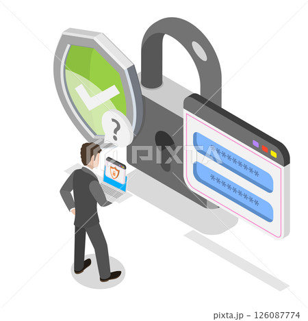 3D Isometric Flat  Illustration of High Level Protection, Secure Internet Connection 126087774