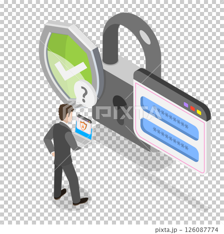3D Isometric Flat  Illustration of High Level Protection, Secure Internet Connection 126087774