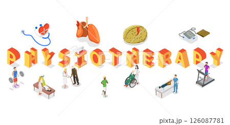 3D Isometric Flat  Illustration of Physiotherapy, Healthcare and Rehabilitation 126087781